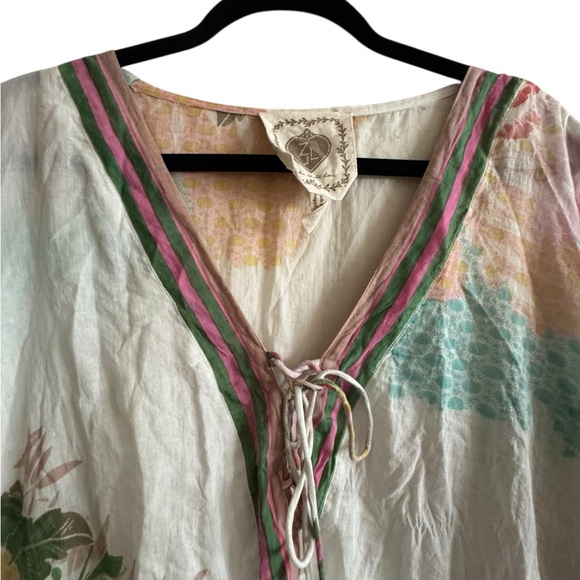 Z&L Bohemian Floral V-Neck Pom Pom Tunic Top/beach Cover Up 100% Cotton - Picture 14 of 16